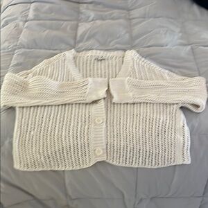 American Eagle White Chunky Knit Cardigan Sweater